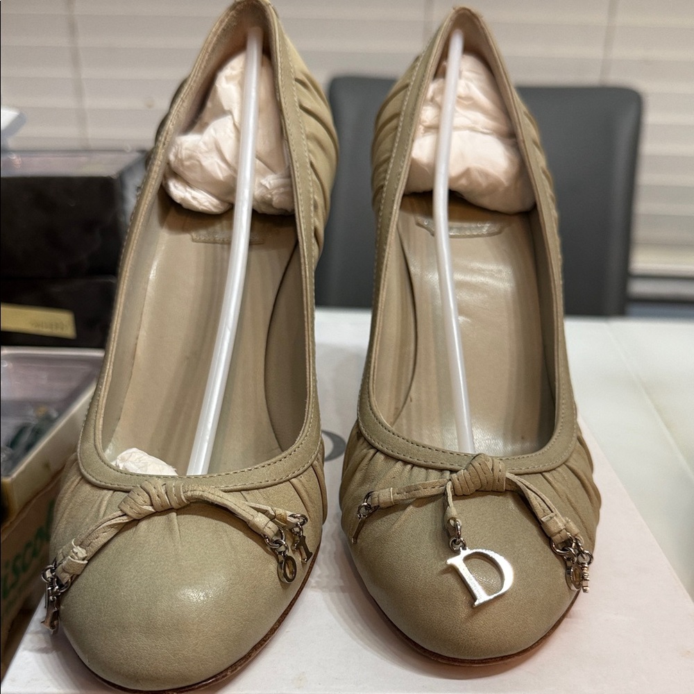 Dior Gipsy Escop light olive color Women's Heels with Charms Detail